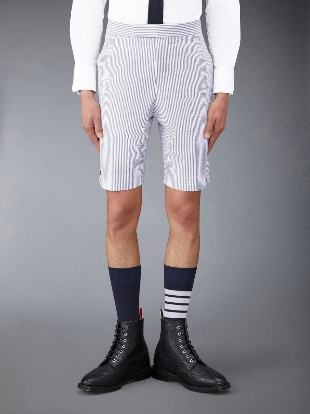 Thom Browne Seersucker Classic Backstrap Men Shorts White | BVO41R68062