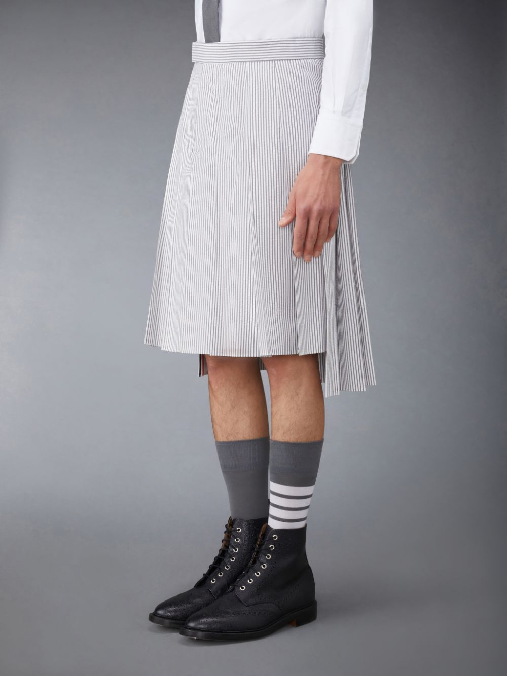 Thom Browne Seersucker Classic Pleated Men Skirts Grey | TRC12L77024