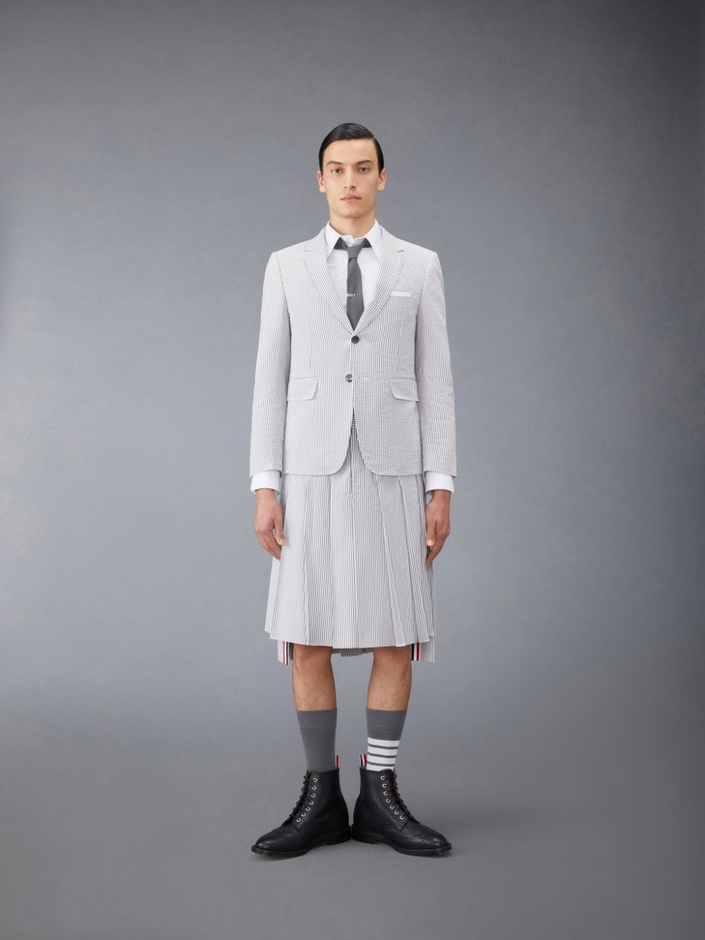 Thom Browne Seersucker Classic Pleated Men Skirts Grey | TRC12L77024