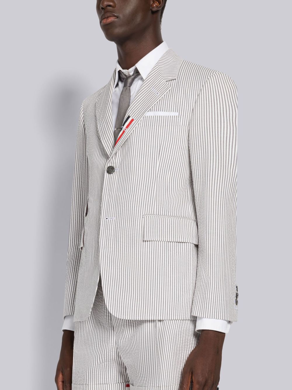 Thom Browne Seersucker Grosgrain Placket Sport Men Coats Grey | CFP80I95490