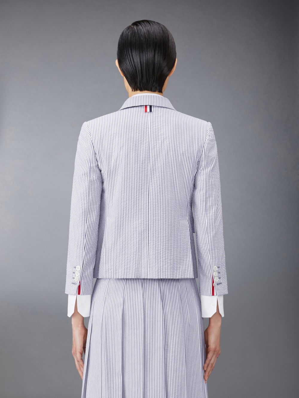 Thom Browne Seersucker High Armhole Sport Women Coats Grey | KUJ85N53263