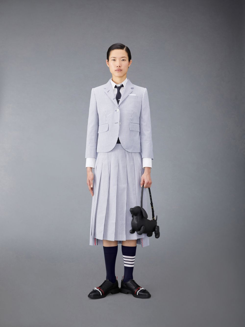 Thom Browne Seersucker High Armhole Sport Women Coats Grey | KUJ85N53263