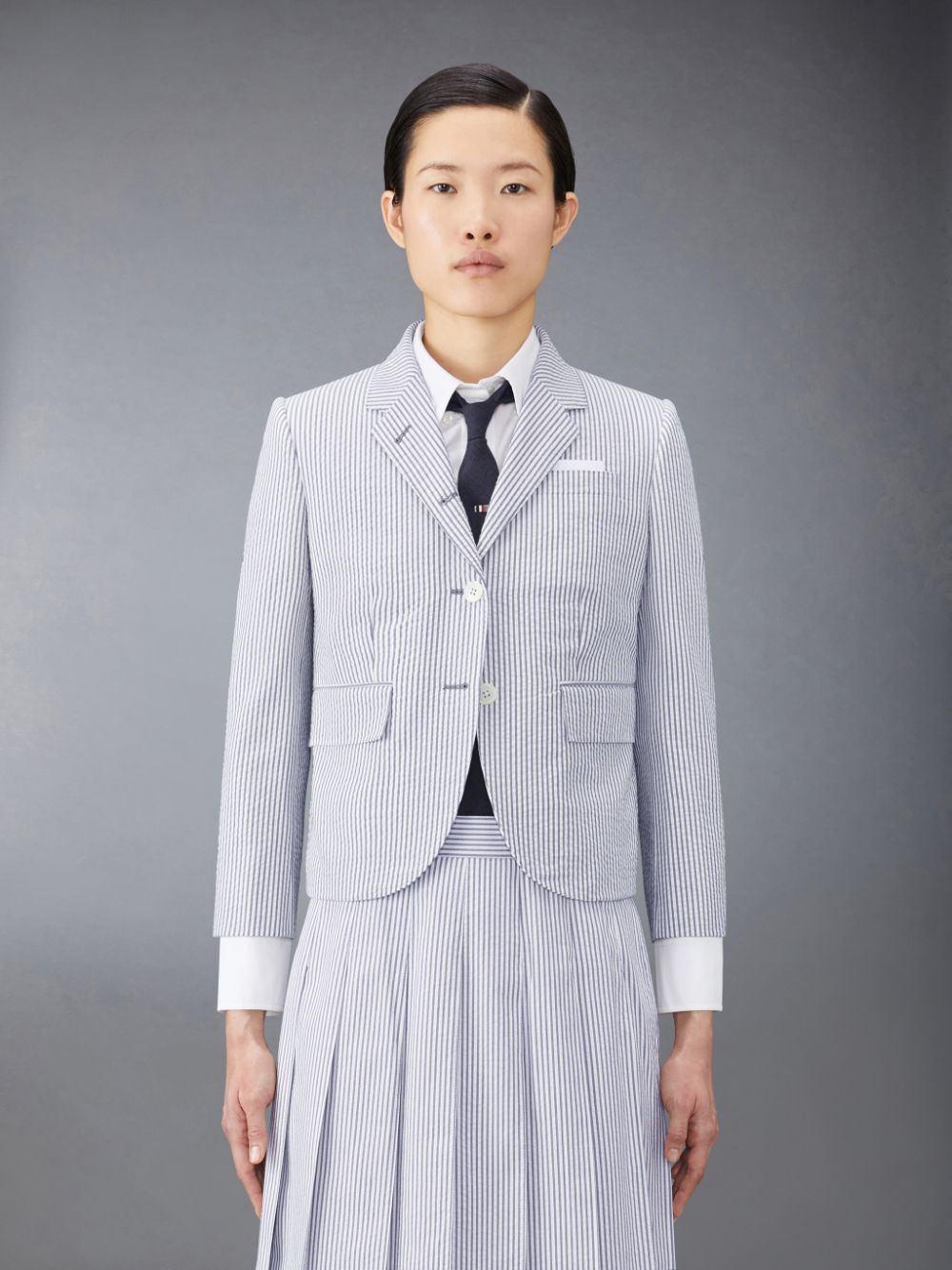 Thom Browne Seersucker High Armhole Sport Women Coats Grey | KUJ85N53263