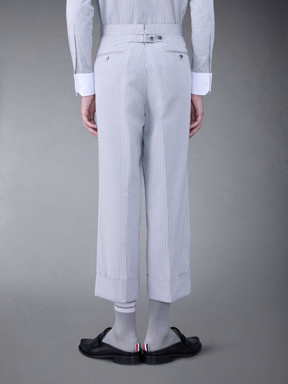 Thom Browne Seersucker Low Rise Backstrap Men Pants Grey | FOI28P92795