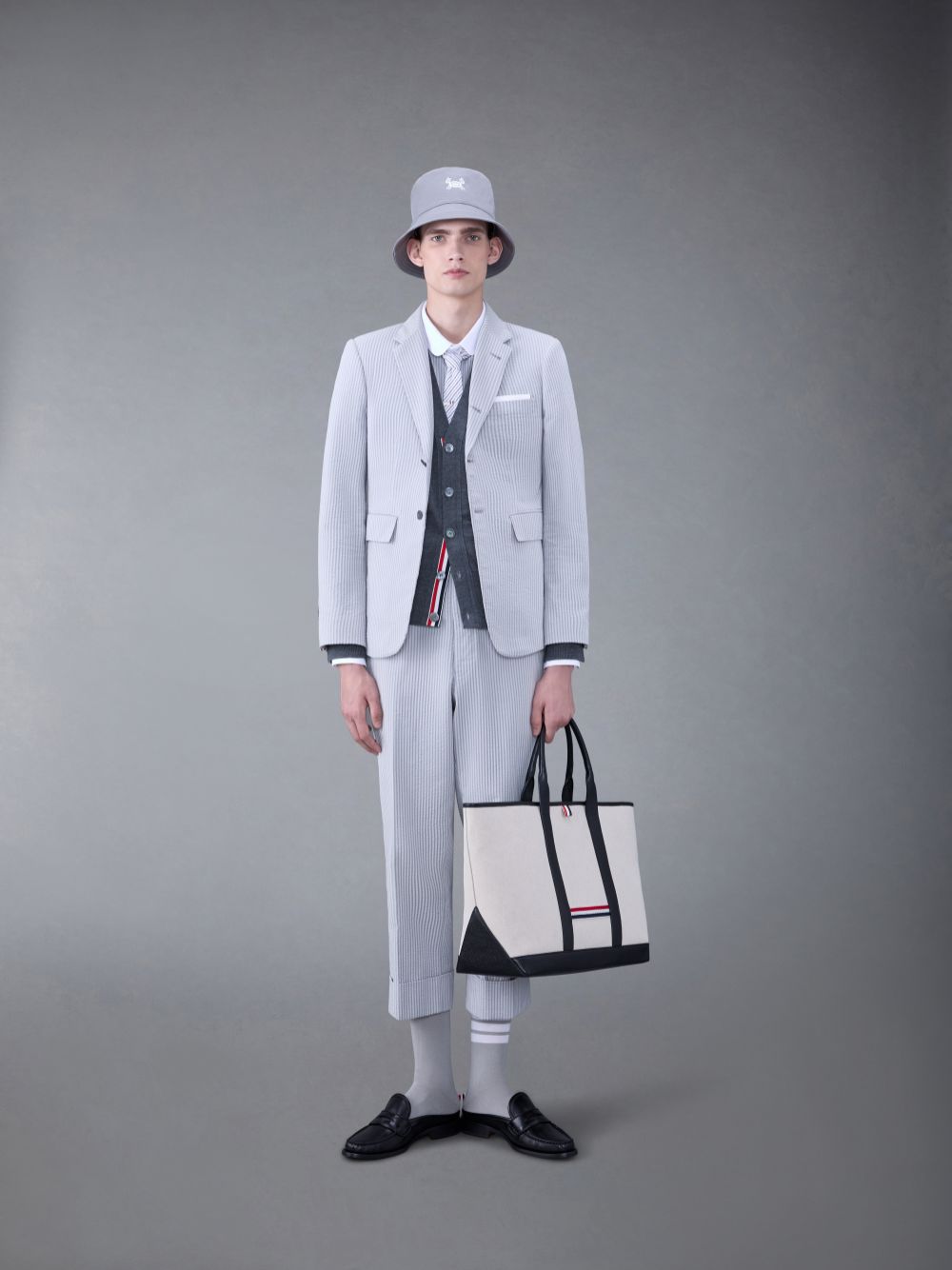 Thom Browne Seersucker Low Rise Backstrap Men Pants Grey | FOI28P92795