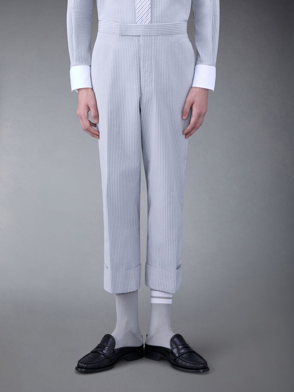 Thom Browne Seersucker Low Rise Backstrap Men Pants Grey | FOI28P92795