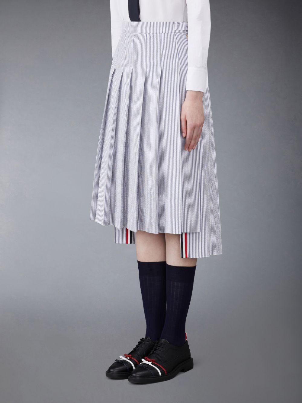 Thom Browne Seersucker Pleated Midi Women Skirts White | BNQ11E16266