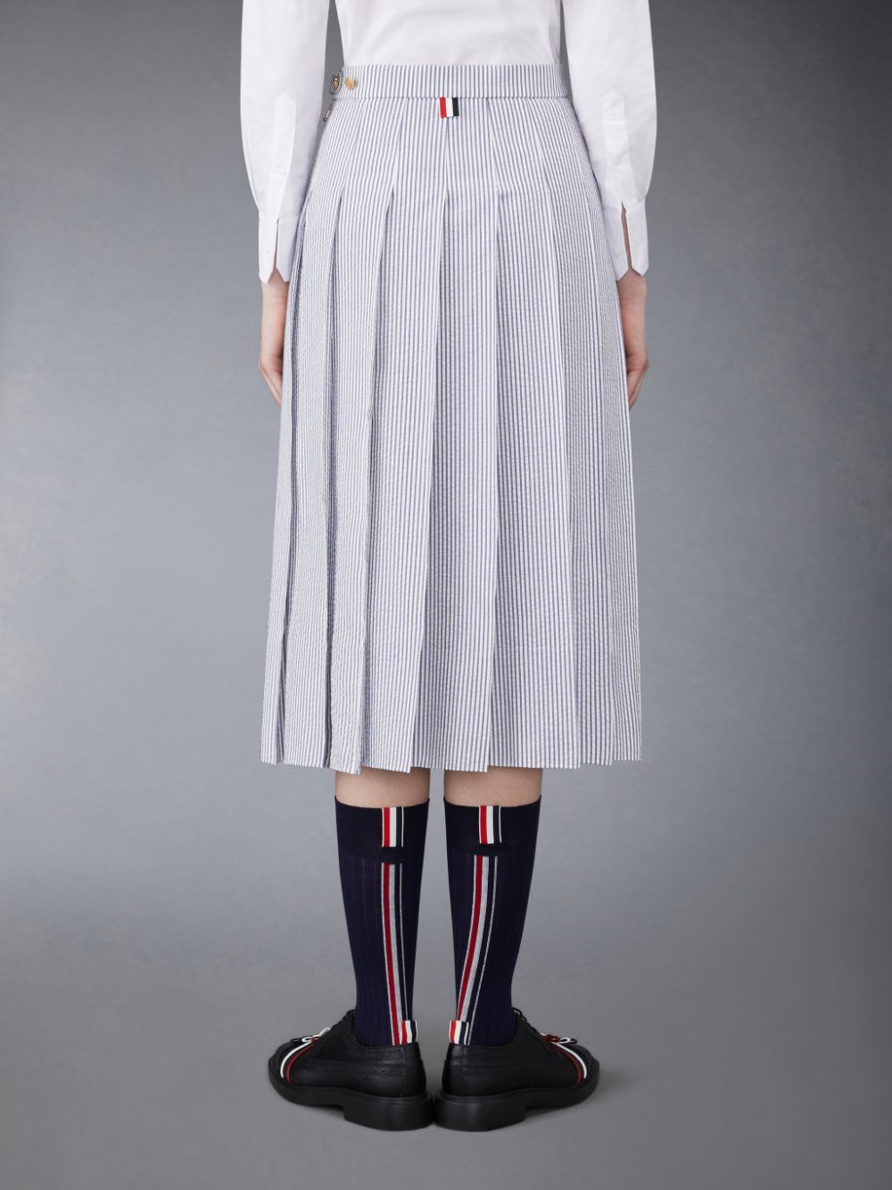 Thom Browne Seersucker Pleated Midi Women Skirts White | BNQ11E16266