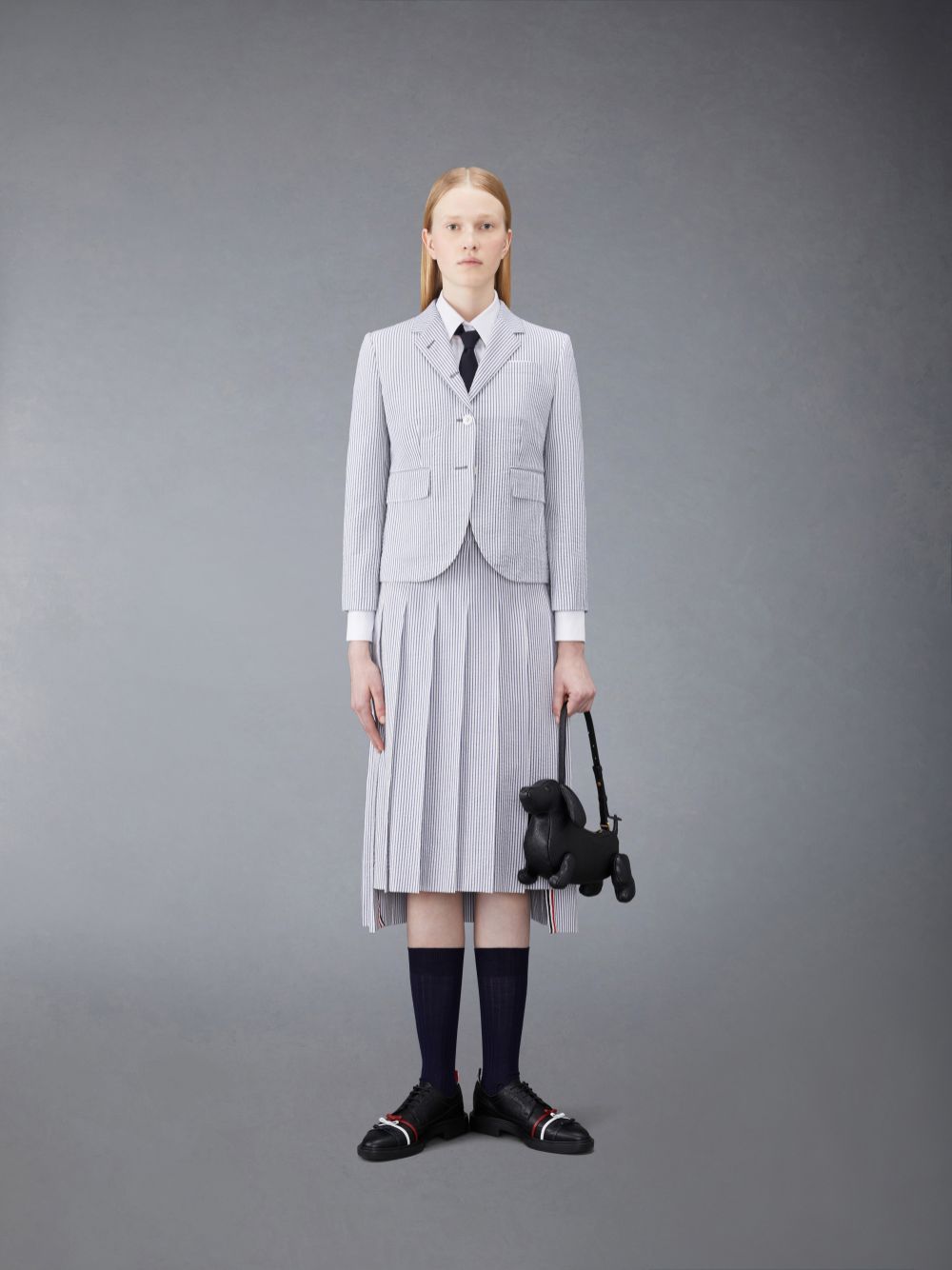 Thom Browne Seersucker Pleated Midi Women Skirts White | BNQ11E16266