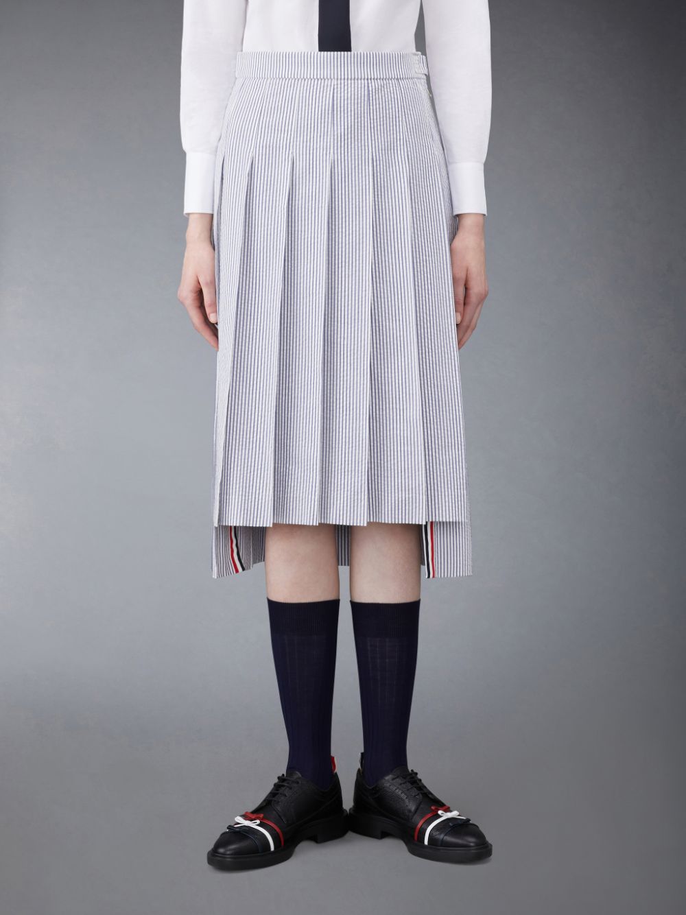 Thom Browne Seersucker Pleated Midi Women Skirts White | BNQ11E16266