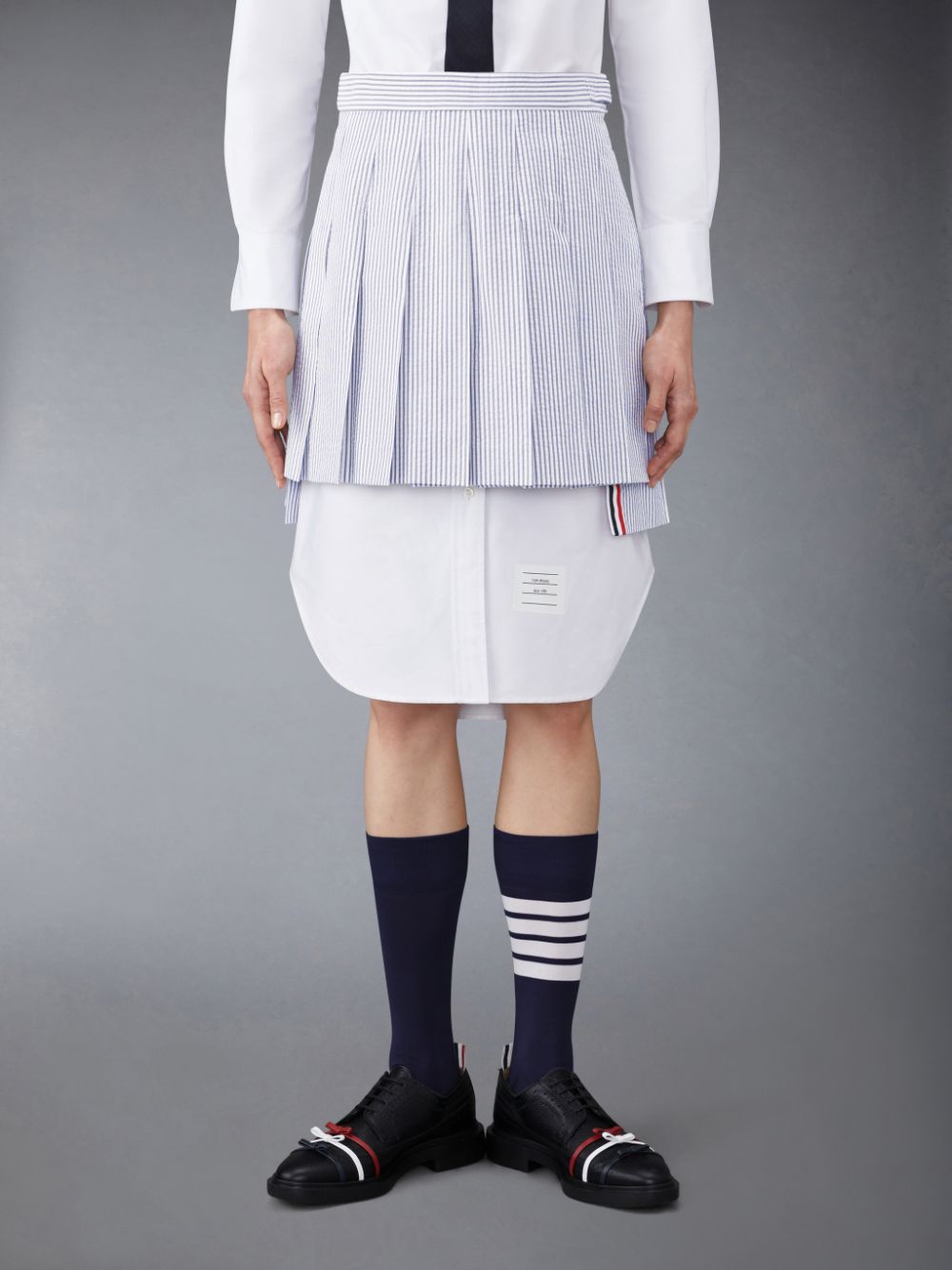 Thom Browne Seersucker Pleated Mini Women Skirts Blue | OAI36F79723