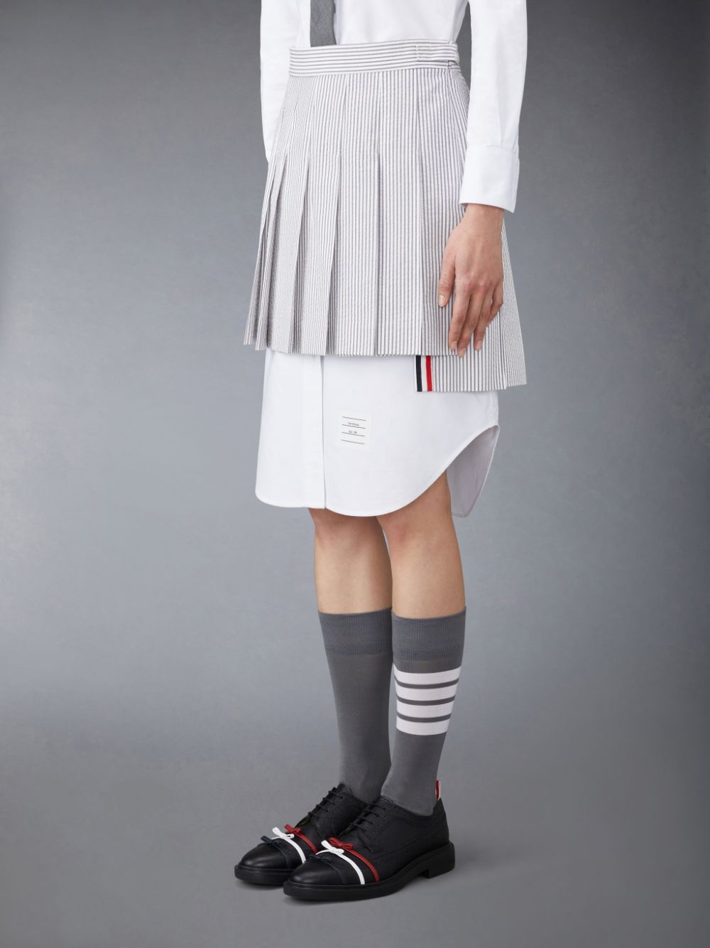 Thom Browne Seersucker Pleated Mini Women Skirts Grey | DLI31W50934