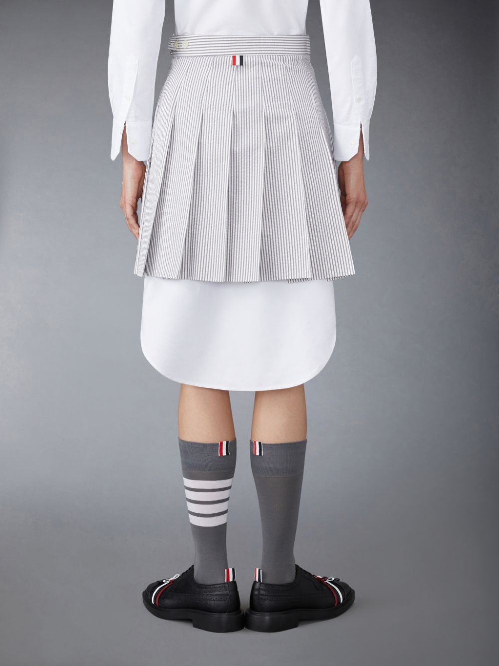 Thom Browne Seersucker Pleated Mini Women Skirts Grey | DLI31W50934