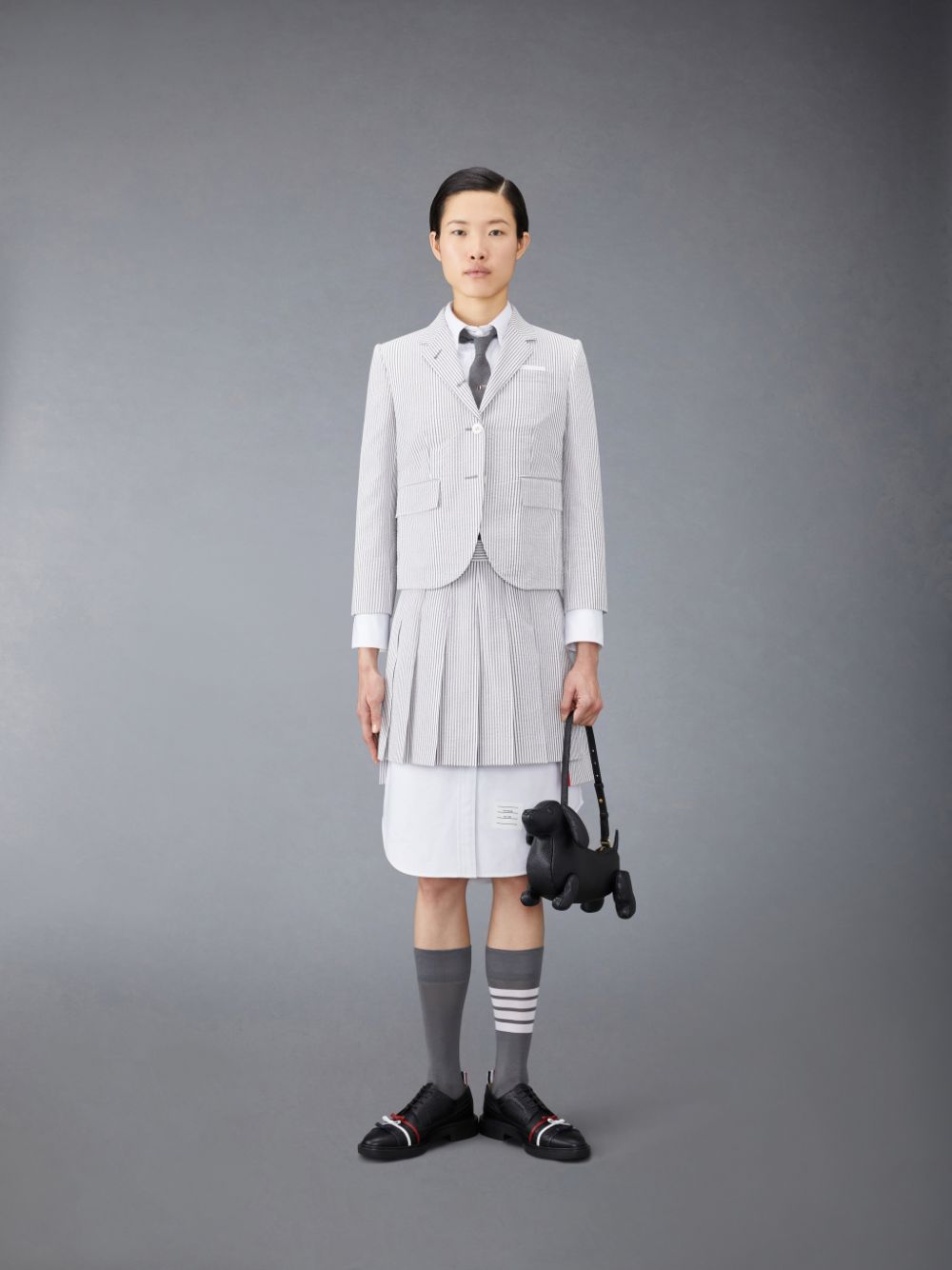 Thom Browne Seersucker Pleated Mini Women Skirts Grey | DLI31W50934