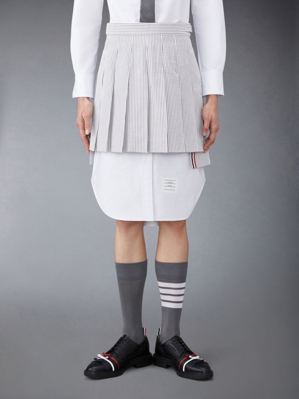 Thom Browne Seersucker Pleated Mini Women Skirts Grey | DLI31W50934