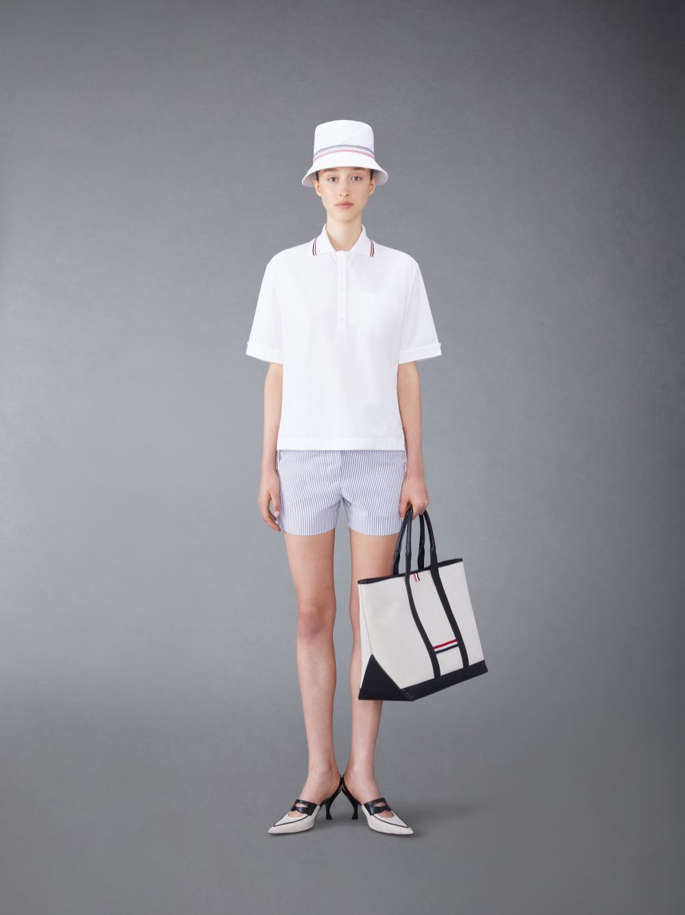 Thom Browne Seersucker Polo Women Shirts White | PRS75D24145