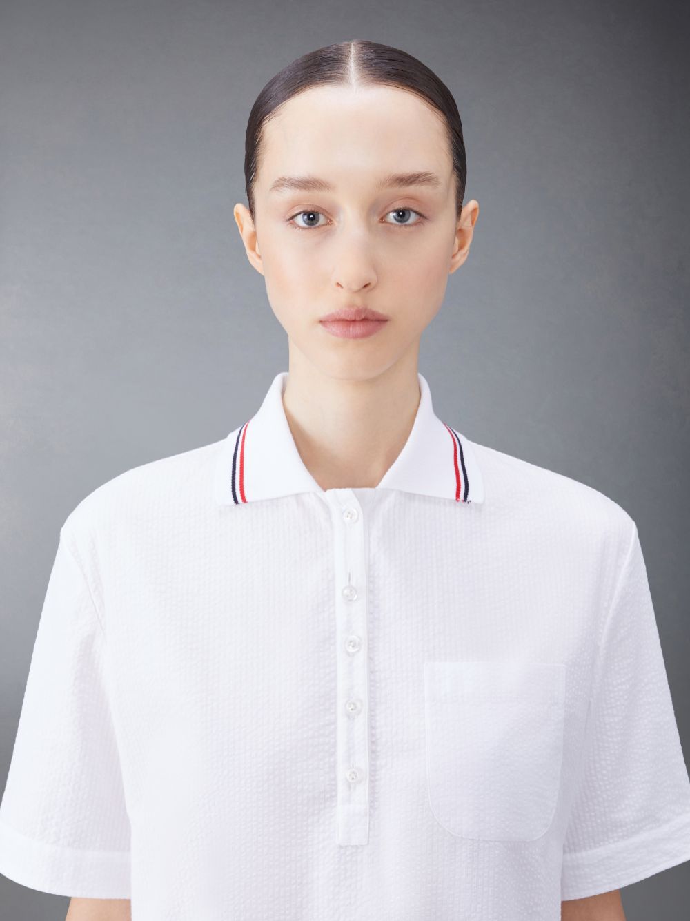 Thom Browne Seersucker Polo Women Shirts White | PRS75D24145