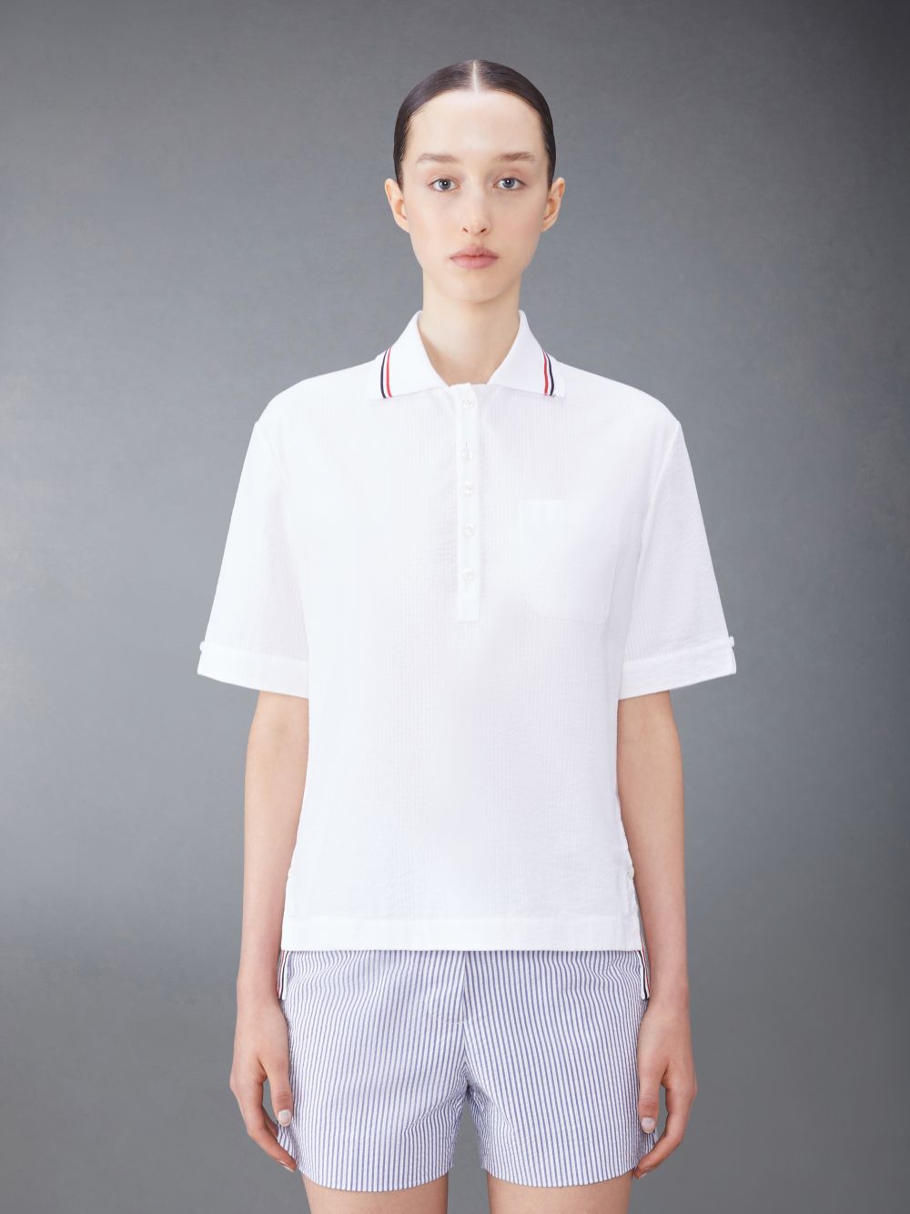 Thom Browne Seersucker Polo Women Shirts White | PRS75D24145