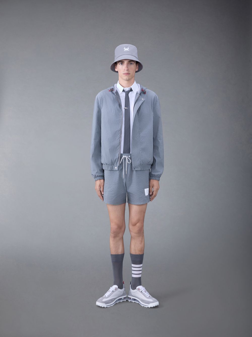 Thom Browne Seersucker Swim Men Shorts Grey | TQC71H13621