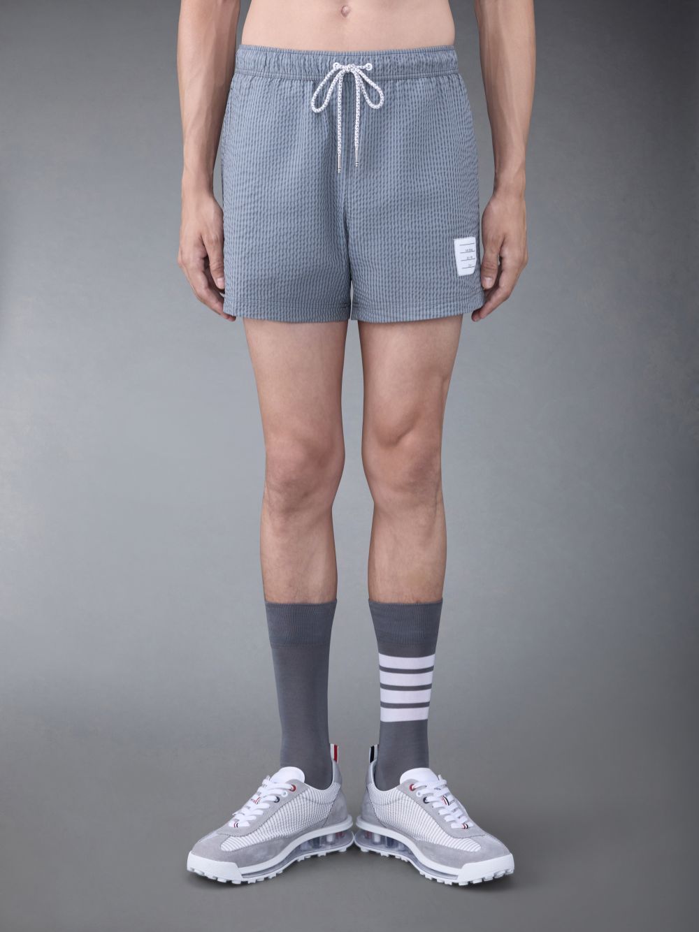 Thom Browne Seersucker Swim Men Shorts Grey | TQC71H13621