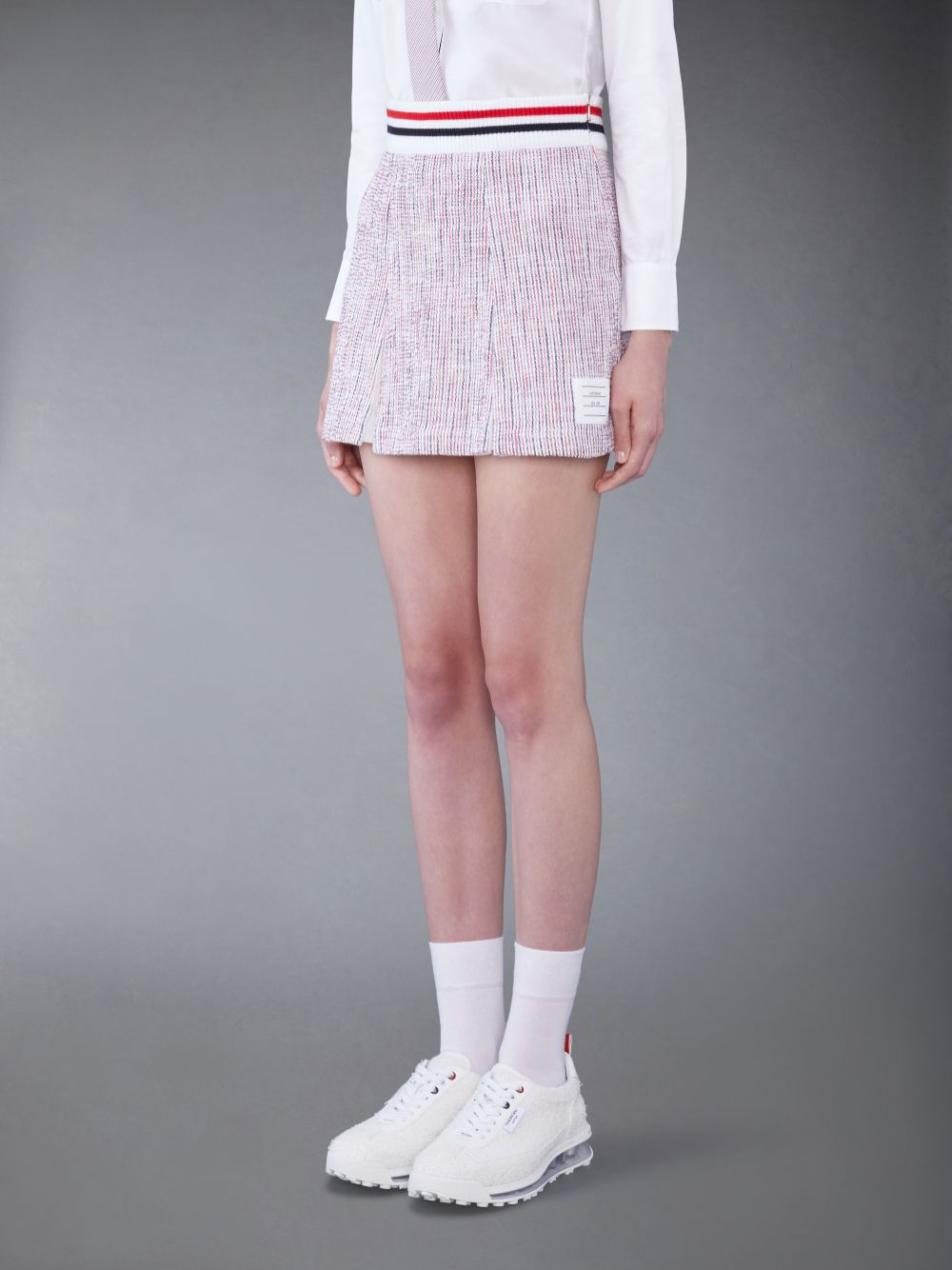 Thom Browne Seersucker Tweed Box Pleat Mini Women Skirts White | DLD31N85968