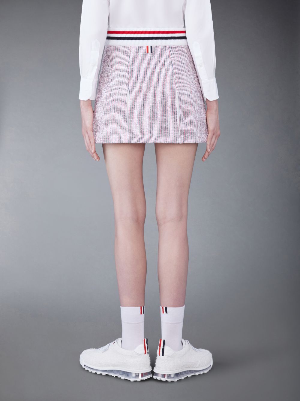 Thom Browne Seersucker Tweed Box Pleat Mini Women Skirts White | DLD31N85968