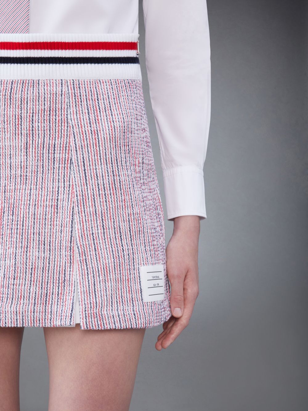 Thom Browne Seersucker Tweed Box Pleat Mini Women Skirts White | DLD31N85968