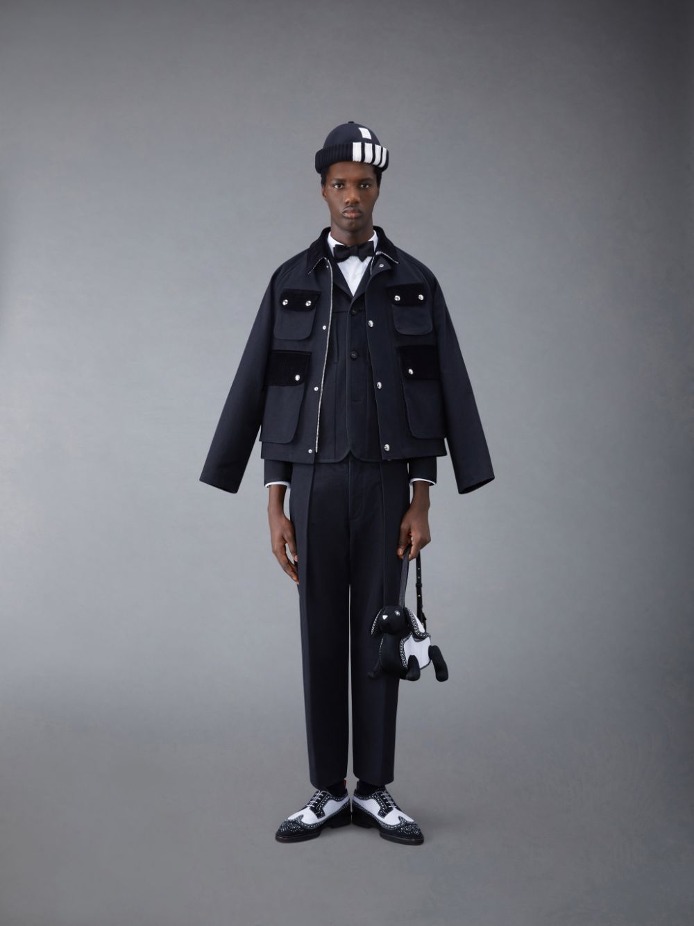 Thom Browne Selvedge Denim Cropped Relaxed Field Men Jackets Black | JRE59U86643