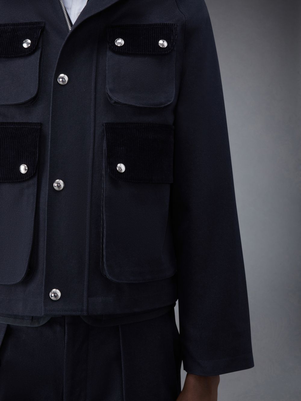 Thom Browne Selvedge Denim Cropped Relaxed Field Men Jackets Black | JRE59U86643