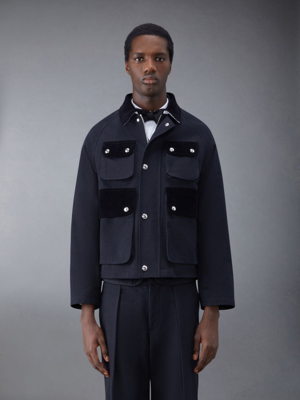 Thom Browne Selvedge Denim Cropped Relaxed Field Men Jackets Black | JRE59U86643