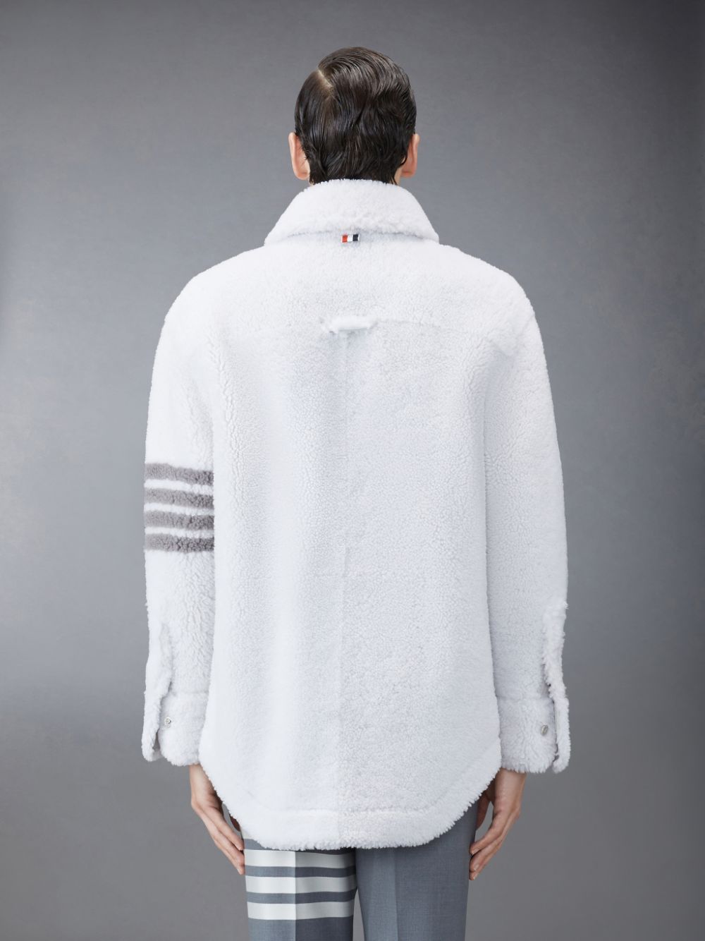 Thom Browne Shearling 4-Bar Oversized Shirt Men Jackets White | NTY13E14366