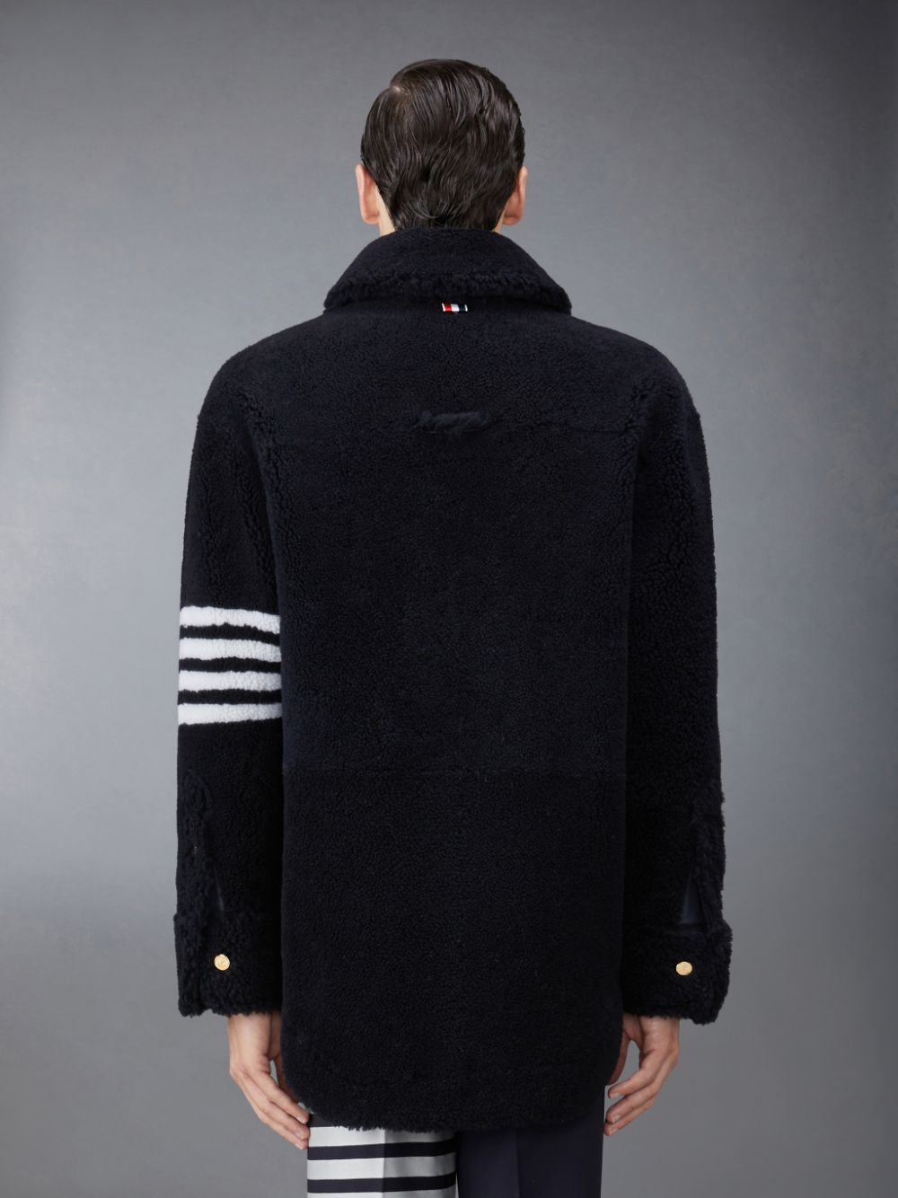 Thom Browne Shearling 4-Bar Oversized Shirt Men Jackets Blue | MQX10D33506