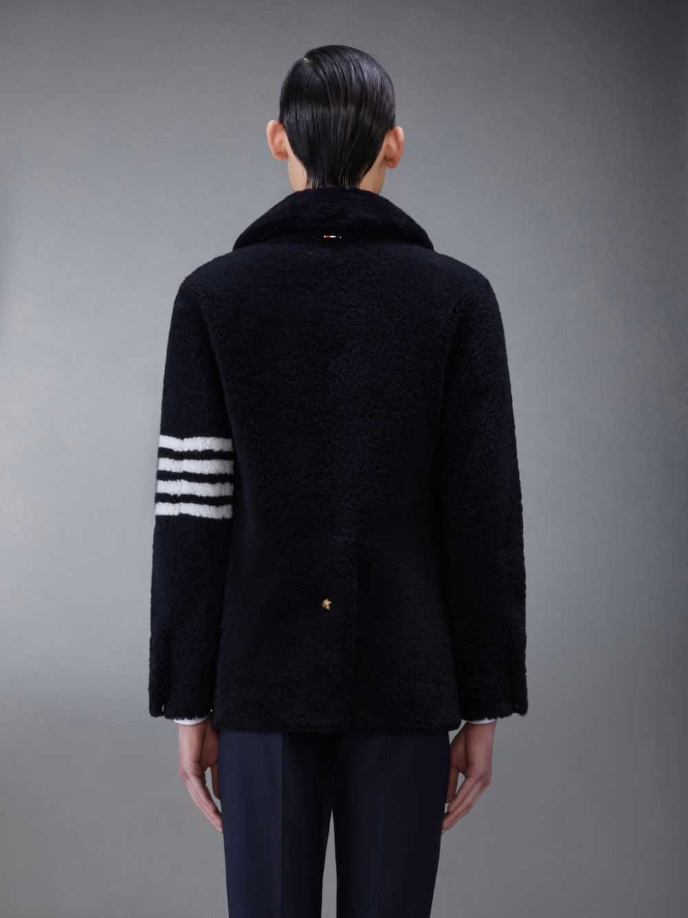 Thom Browne Shearling 4-Bar Peacoat Men Coats Blue | YIO02X43860