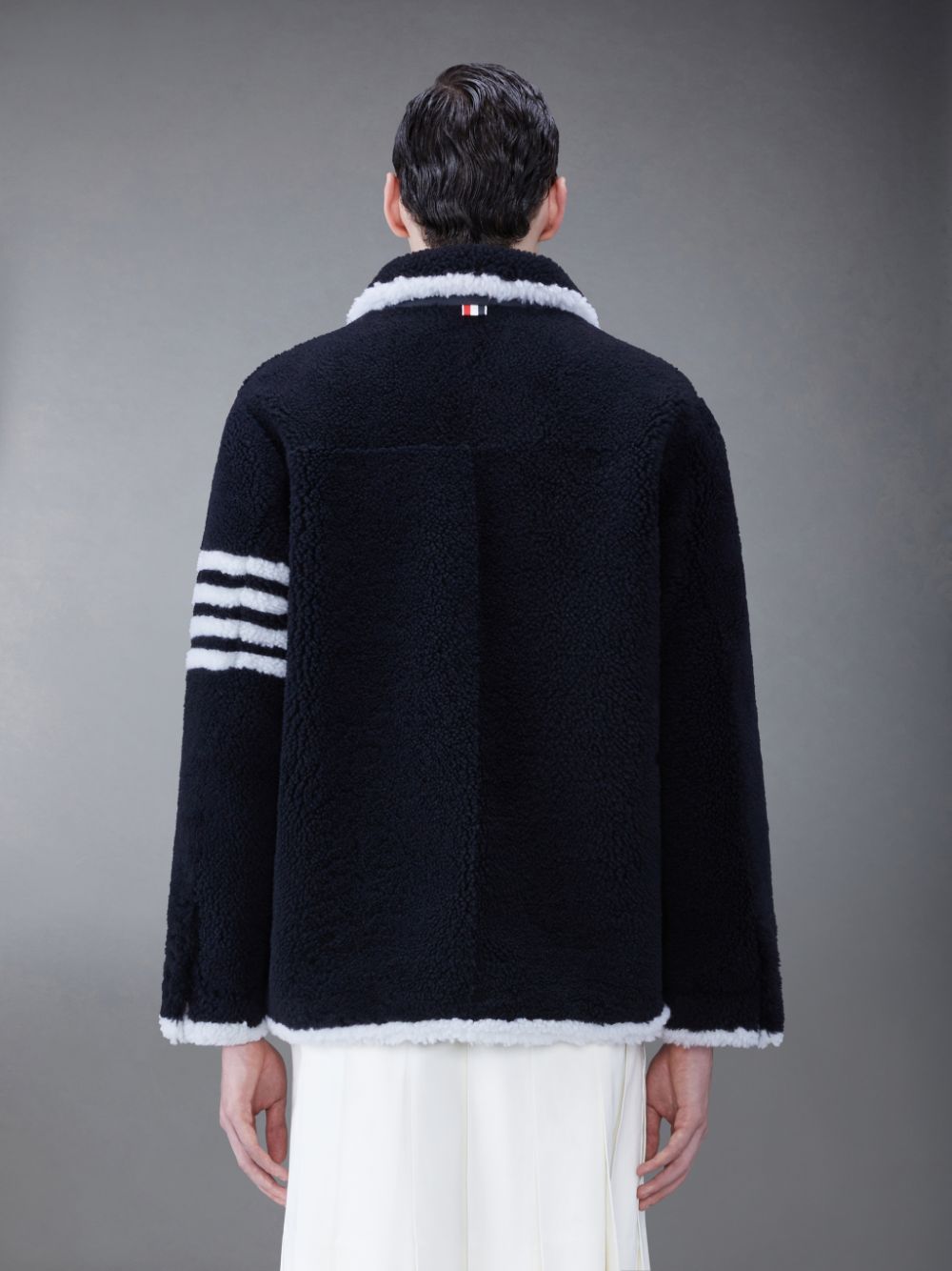 Thom Browne Shearling 4-Bar Sack Men Jackets Blue | VJS43Z08939