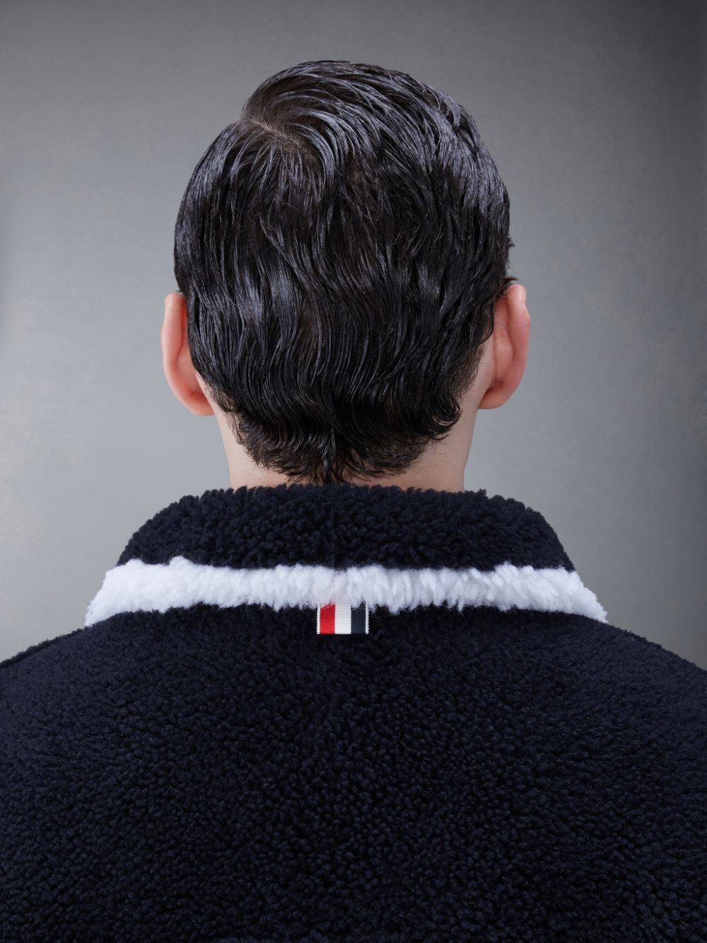 Thom Browne Shearling 4-Bar Sack Men Jackets Blue | VJS43Z08939