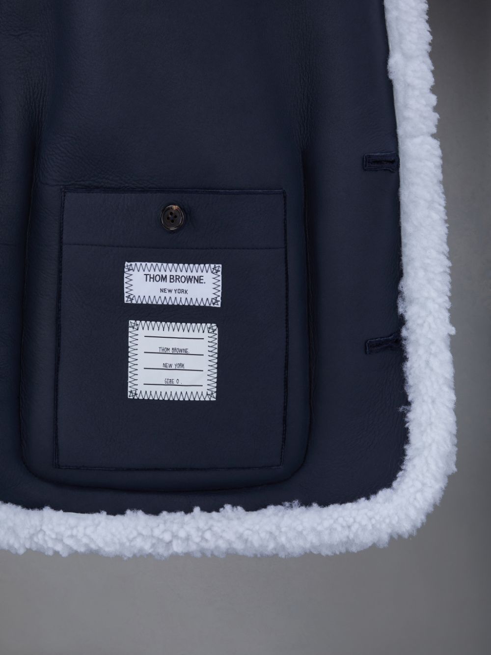 Thom Browne Shearling 4-Bar Sack Men Jackets Blue | VJS43Z08939