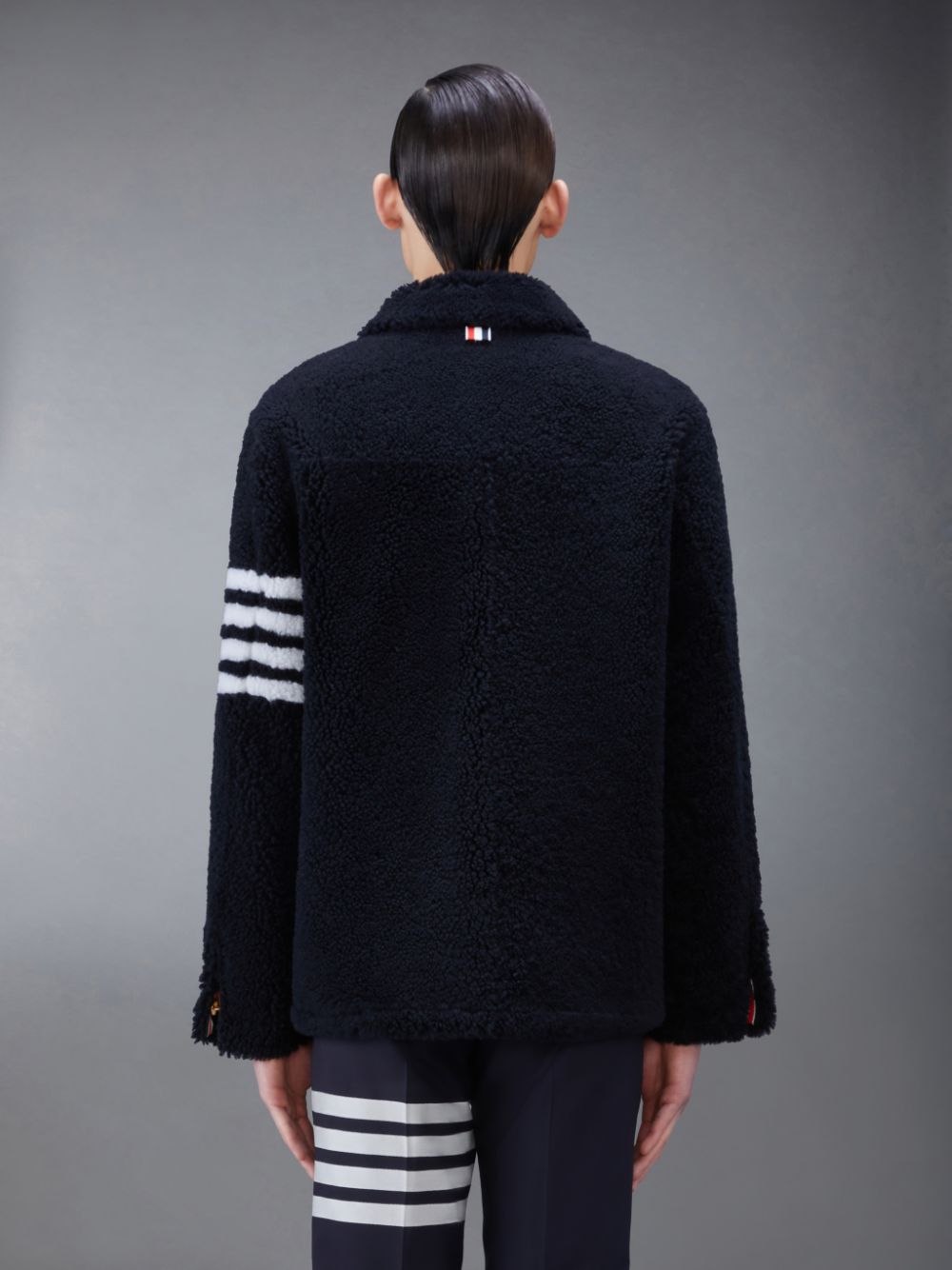 Thom Browne Shearling 4-Bar Sack Men Jackets Blue | CAT19W02626