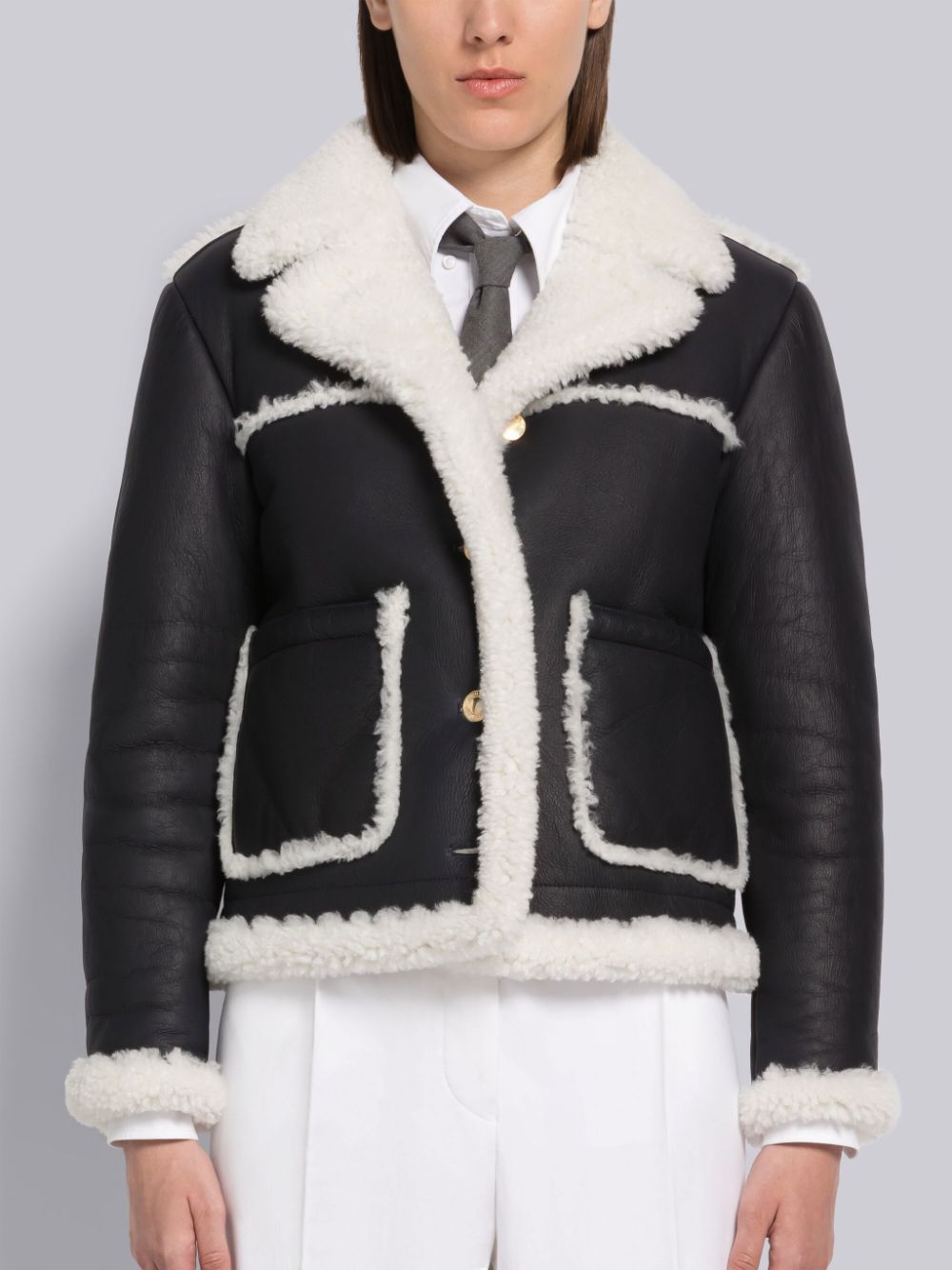 Thom Browne Shearling Patch Pocket Women Jackets Blue | YRY85V62019