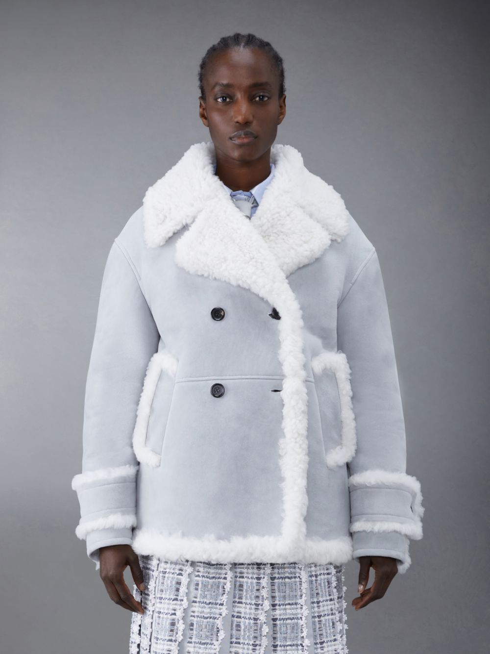 Thom Browne Shearling Pea Women Coats Grey | JJA40K47397