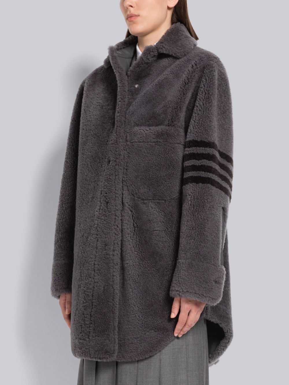 Thom Browne Shearling Supersize 4-Bar Shirtdress Women Coats Grey | CAS97L02695