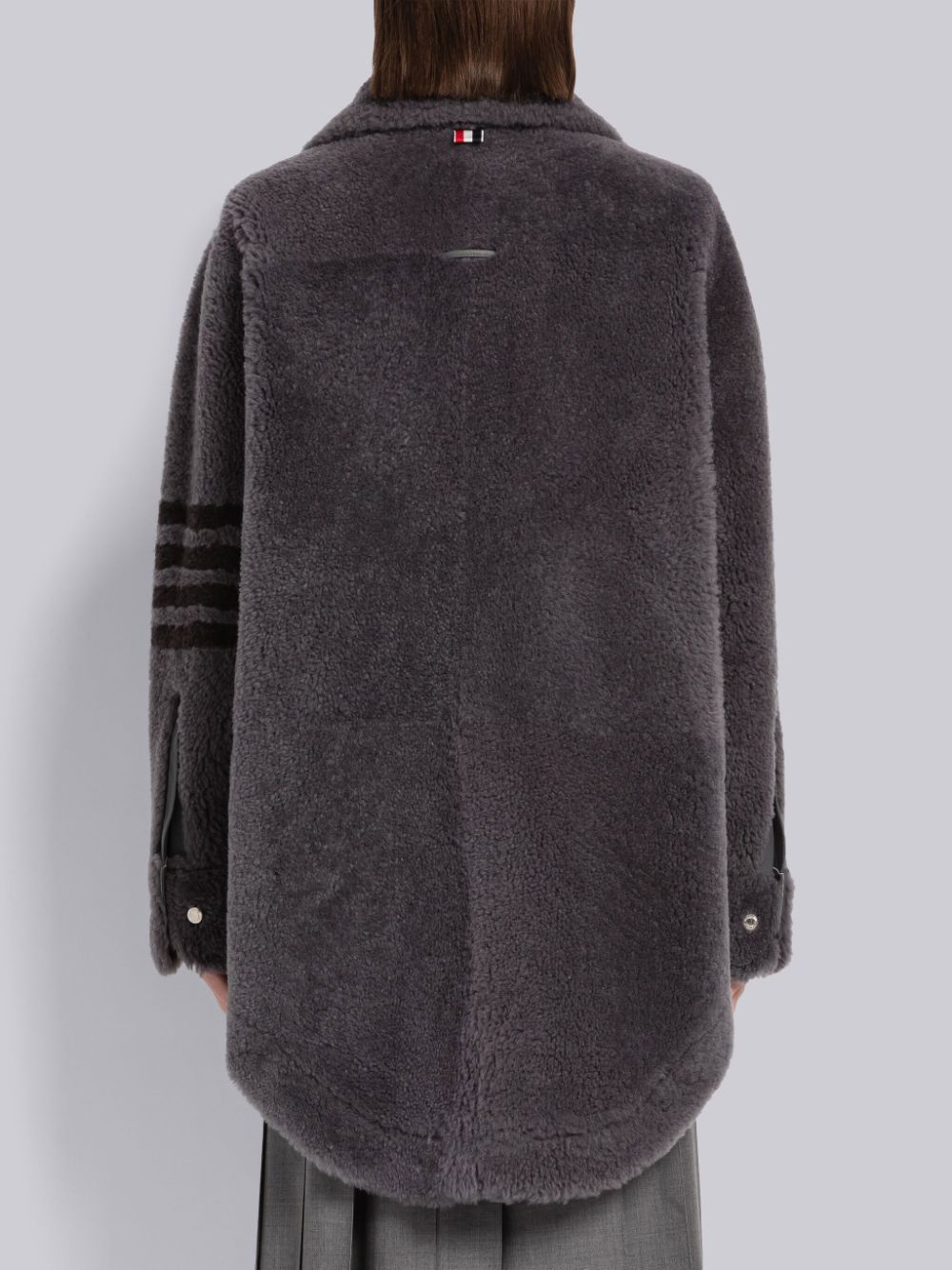 Thom Browne Shearling Supersize 4-Bar Shirtdress Women Coats Grey | CAS97L02695