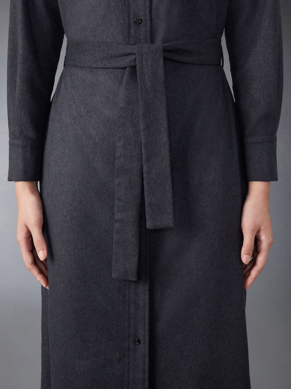 Thom Browne Silk Cashmere Maxi Shirt Women Dress Grey | VNR66K32102