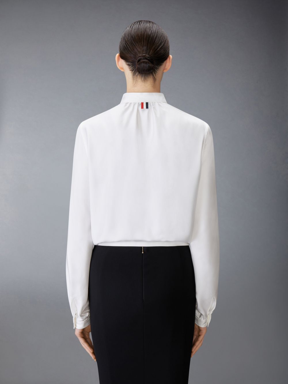 Thom Browne Silk Faille Button Placket Gathered Women Shirts White | HYG97Q38892