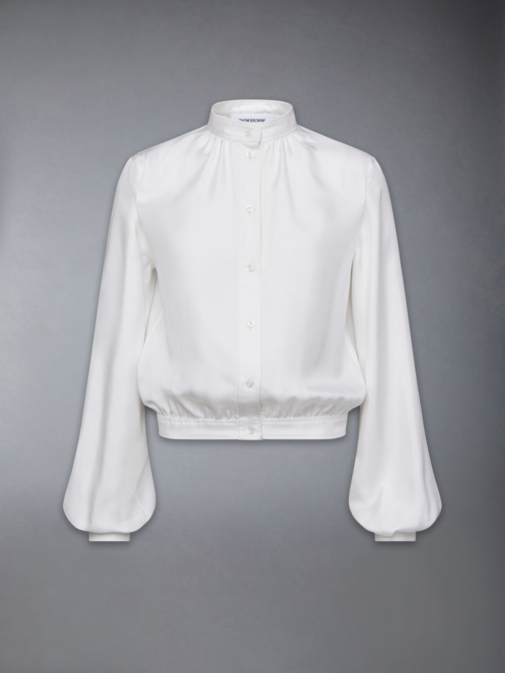 Thom Browne Silk Faille Button Placket Gathered Women Shirts White | HYG97Q38892