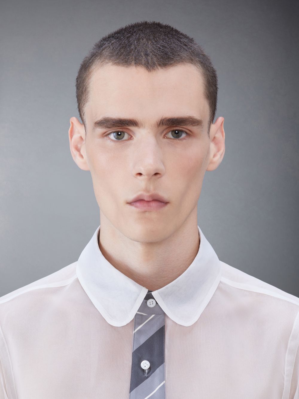 Thom Browne Silk Organza Tie Applique Round Collar Men Shirts White | PKY12Q53193