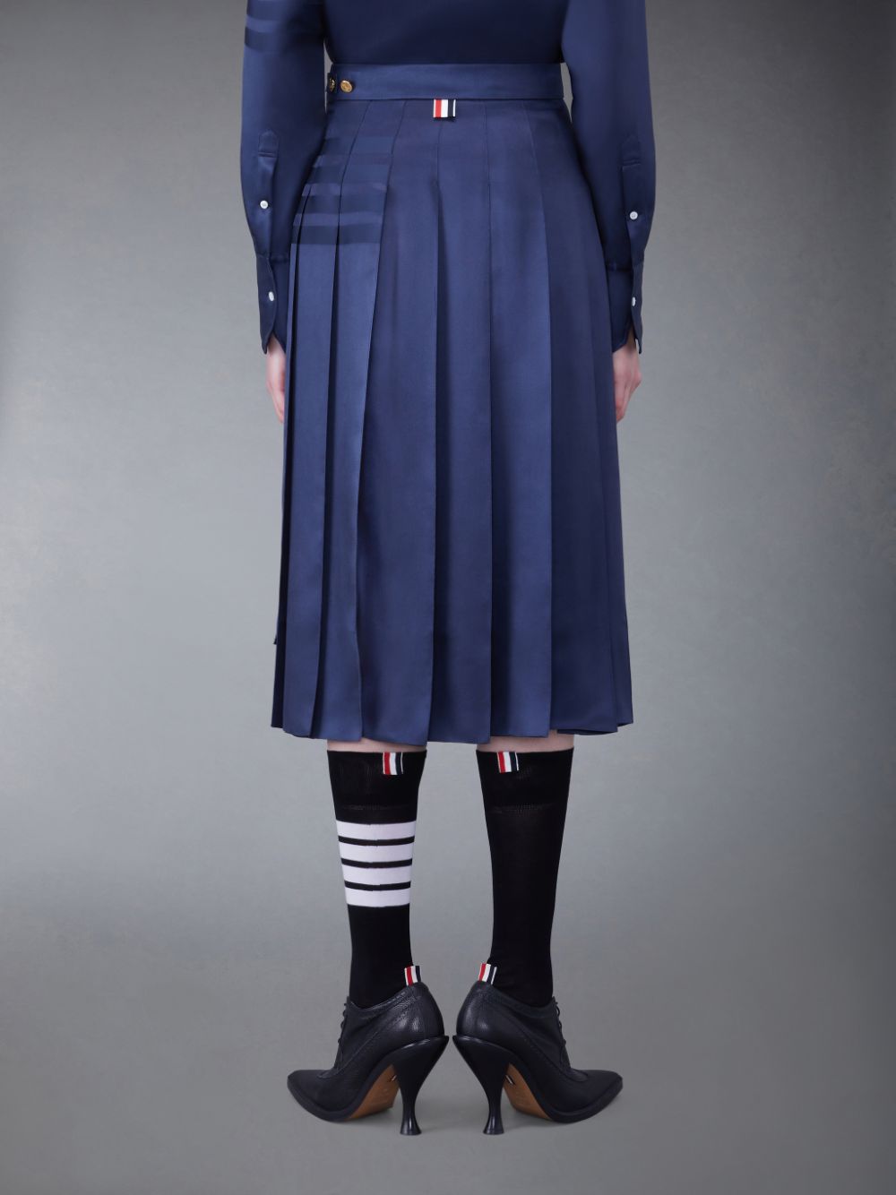 Thom Browne Silk Twill 4-Bar Midi Pleated Women Skirts Blue | TVV69O35164