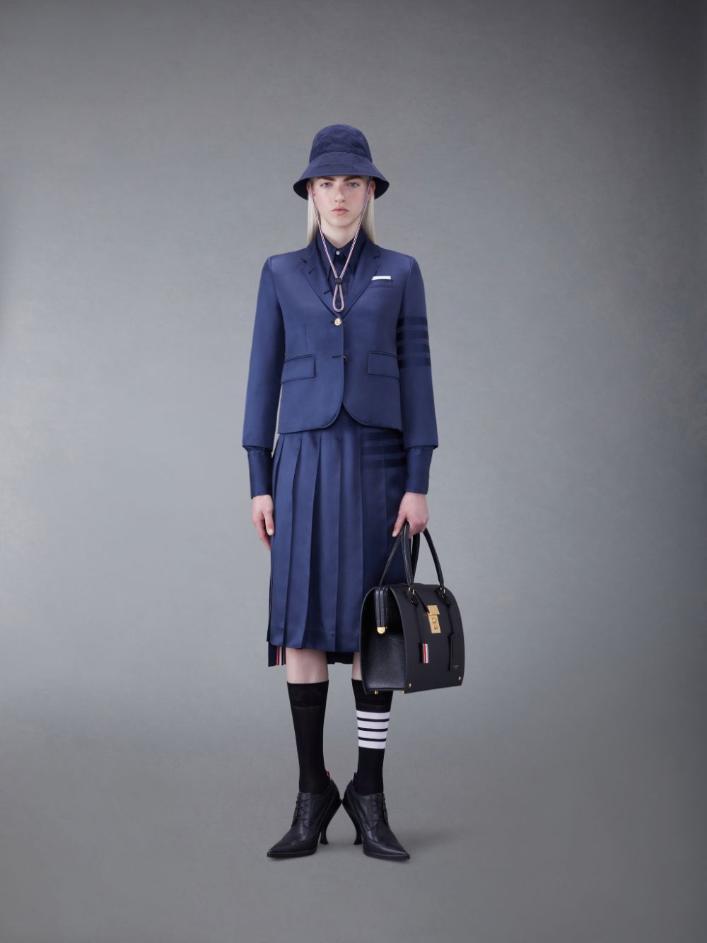 Thom Browne Silk Twill 4-Bar Midi Pleated Women Skirts Blue | TVV69O35164