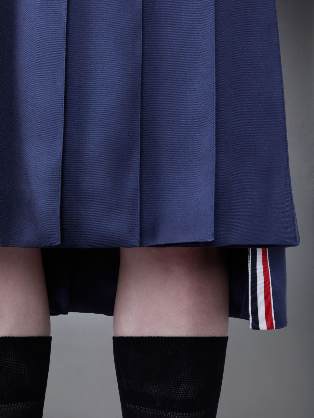 Thom Browne Silk Twill 4-Bar Midi Pleated Women Skirts Blue | TVV69O35164