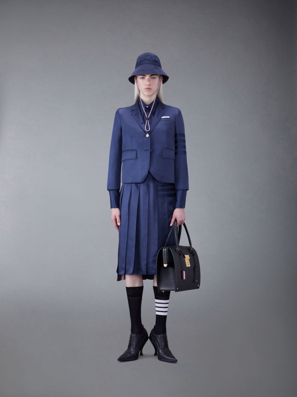 Thom Browne Silk Twill 4-Bar Sport Women Coats Blue | EOG09D71307