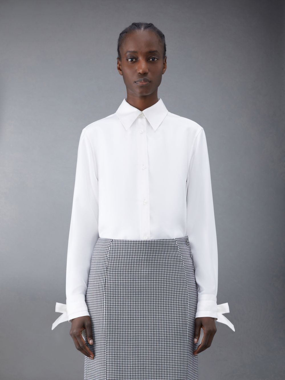 Thom Browne Silk Twill Scarf Cuff Easy Fit Women Shirts White | WZG77D13000